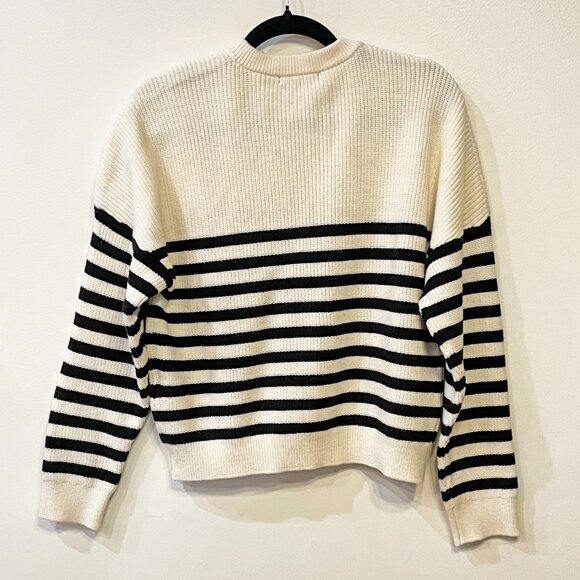 New Maje Marino Breton Stripe Button Shoulder Sweater White Black M​ $295 - Picture 5 of 9